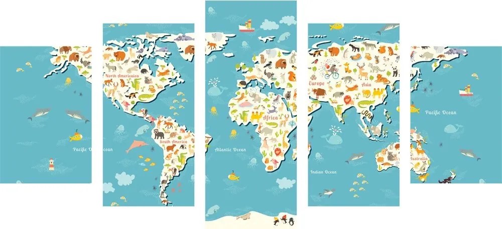 5-dielny obraz detská mapa so zvieratkami - 200x100