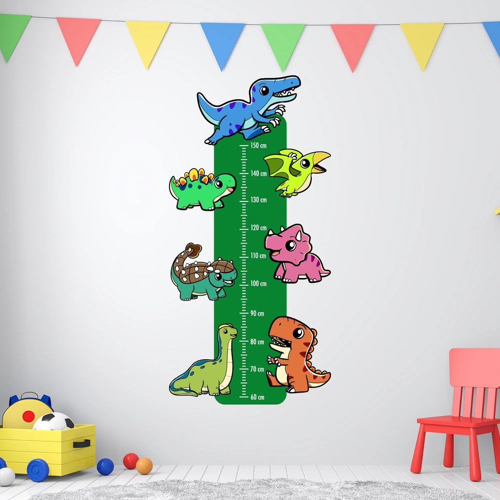 PIPPER. Detský meter - Dinosaury - textilná nálepka na stenu