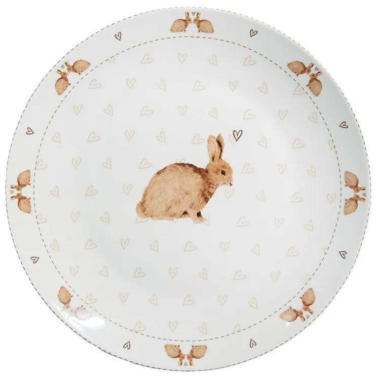 Biely porcelánový tanier s motívom králikov a srdiečok Bunnies in Love - Ø 26*2 cm