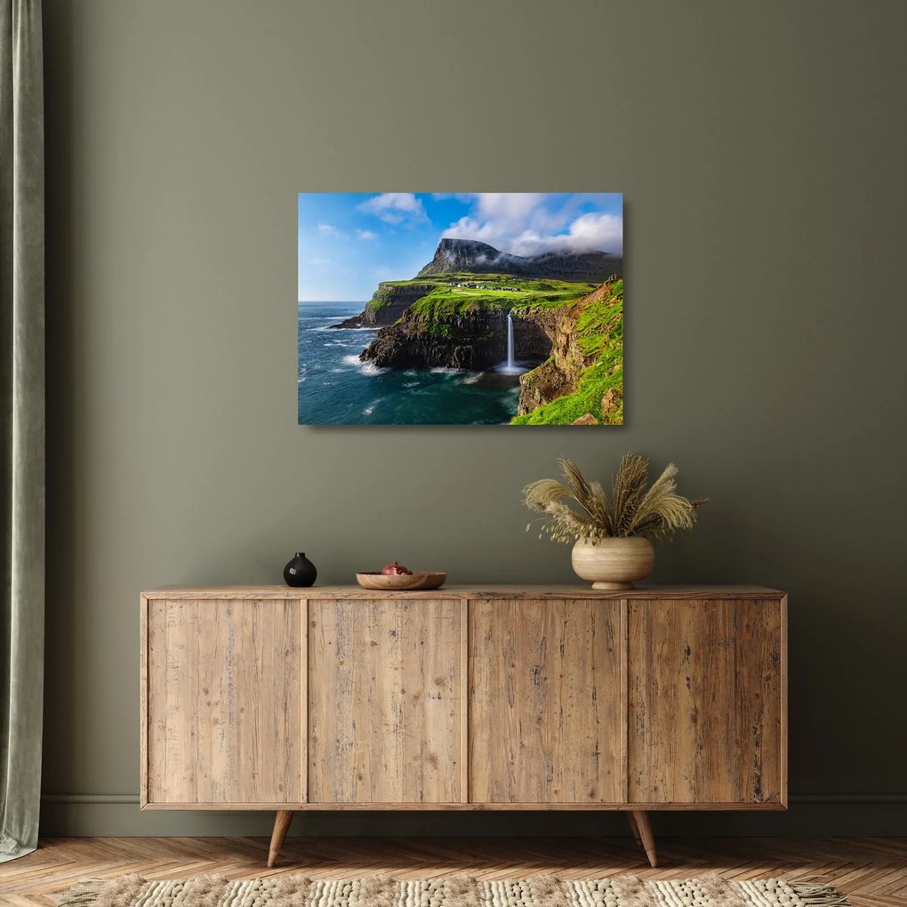 Sklenený obraz - Vodopád Múlafossur (70x50 cm)