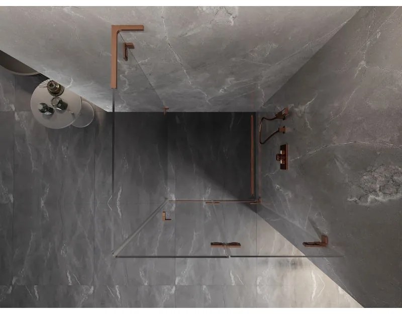 Mexen Lunar-F L, 1-krídlový sprchový kút so skladacími dverami, pravý, 100 x 100 cm, 8mm číre sklo, medený profil, 836L-100-100-65-00-P