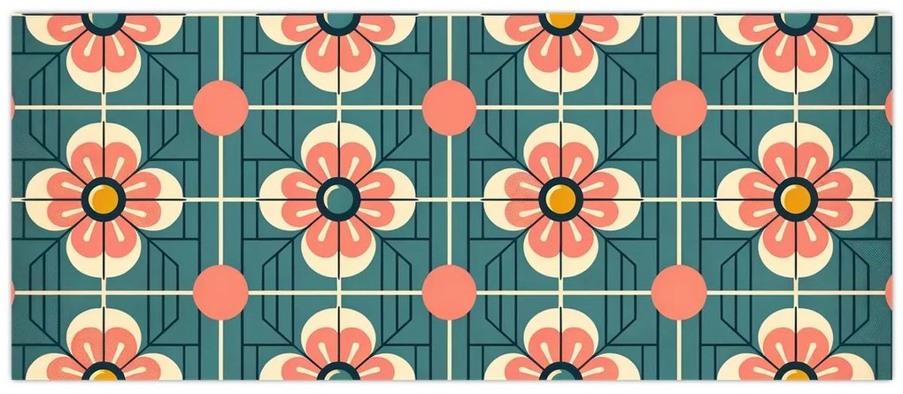 Obraz - Retro vzor s kvetmi (120x50 cm)