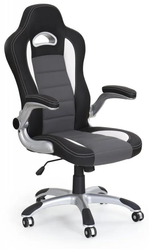 Herná stolička LOTUS — umelá koža, čierna / šedá