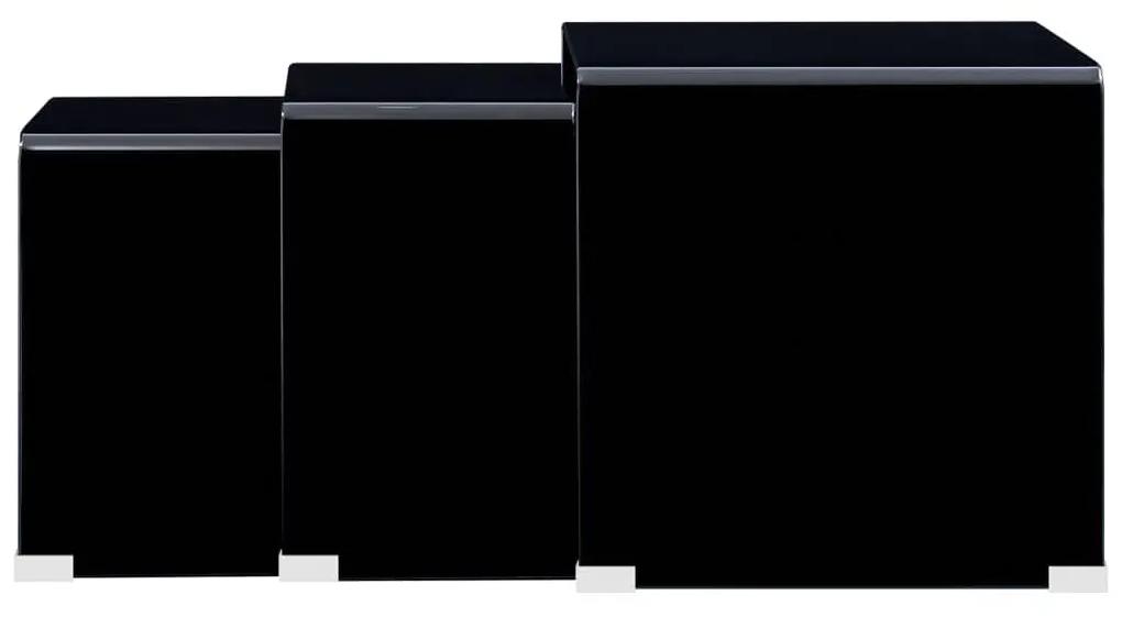 Zasúvacie konferenčné stolíky 3 ks čierne 42x42x41,5 cm tvrdené sklo