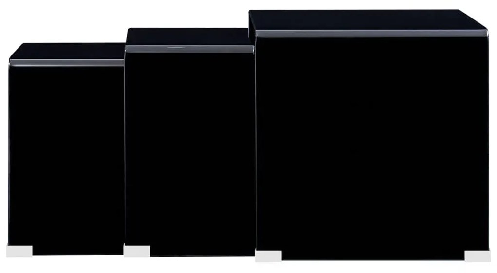 vidaXL Zasúvacie konferenčné stolíky 3 ks čierne 42x42x41,5 cm tvrdené sklo
