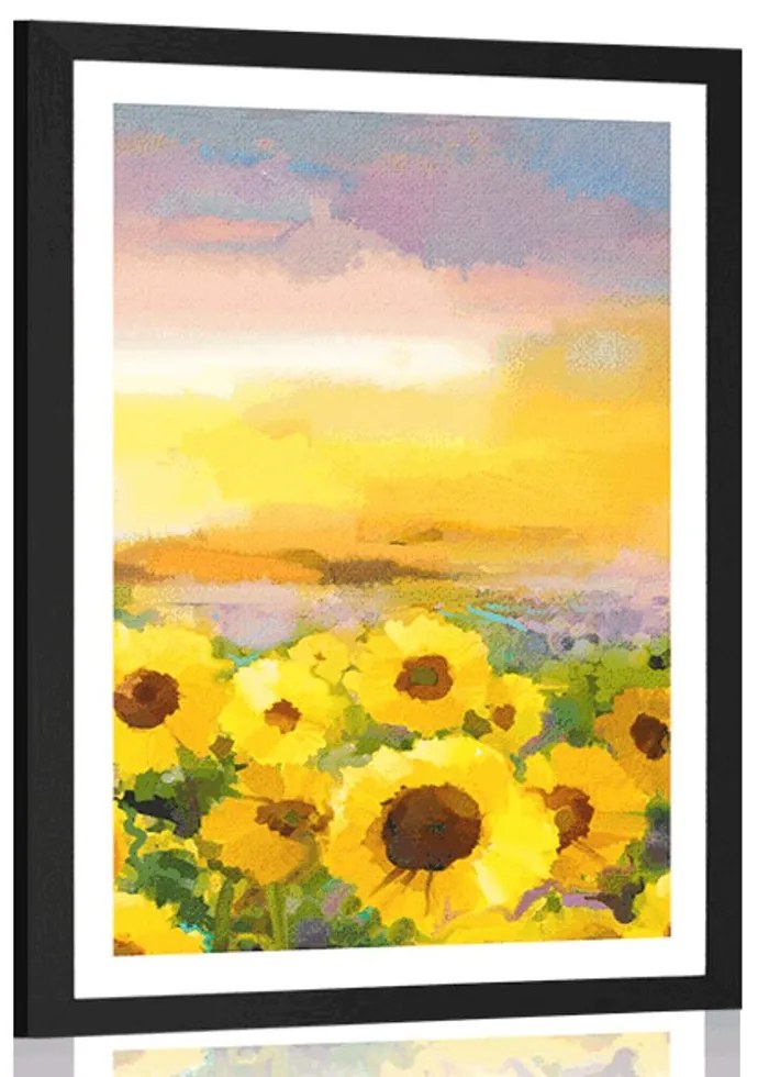 Plagát s paspartou slnečnicové pole - 40x60 silver