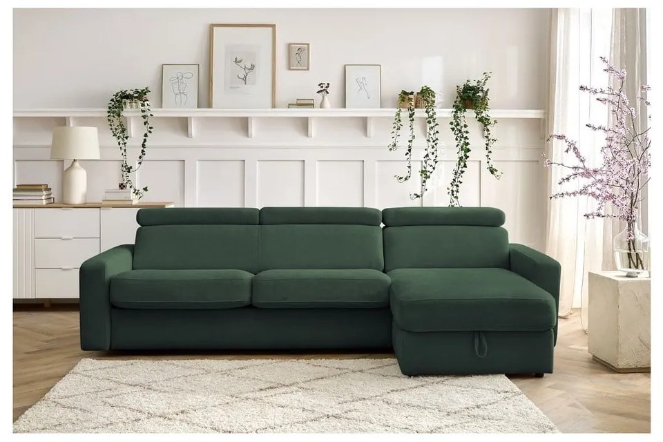 Tmavozelená rozkladacia rohová pohovka (variabilná) Monaco – Bobochic Paris