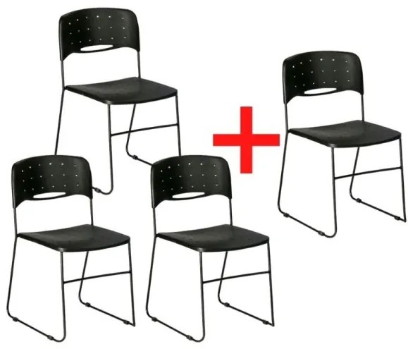 Plastová stolička SQUARE, čierna, 3+1 ZADARMO