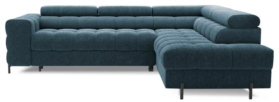 Modrá rozkladacia/s úložným priestorom rohová pohovka z textílie buklé (pravý roh/do L) Ferucce – ELTAP