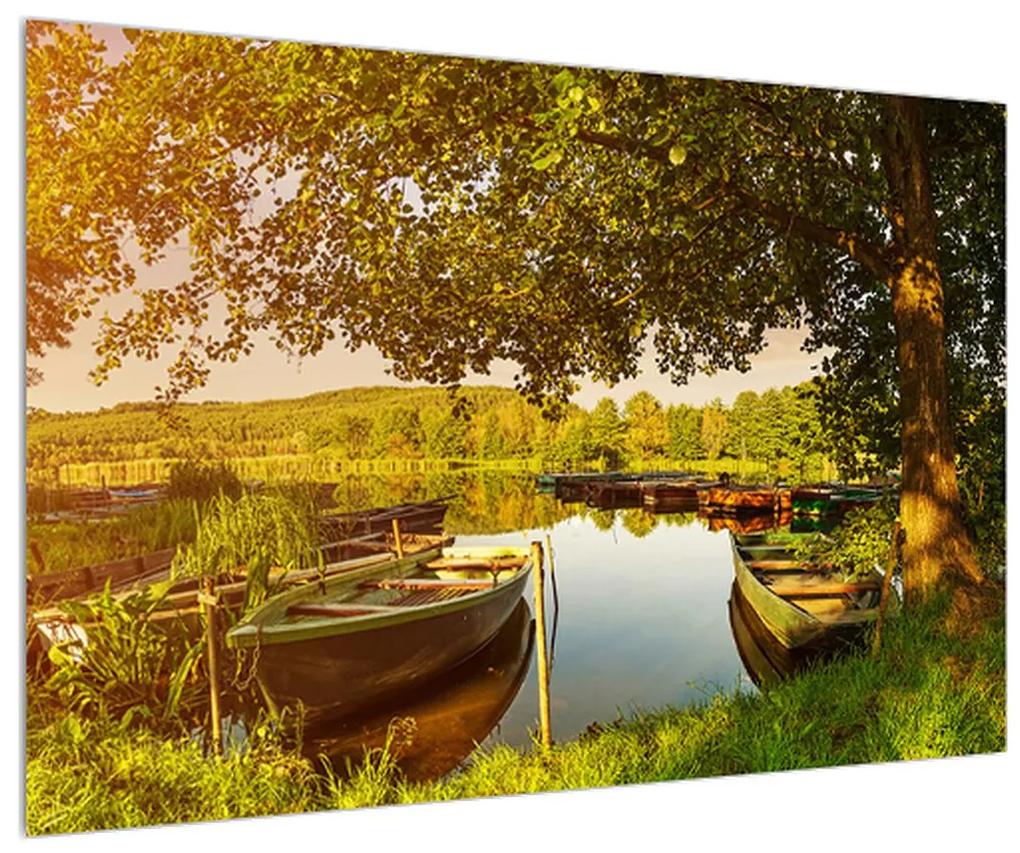 Letný obraz loďky na jazere (90x60 cm)