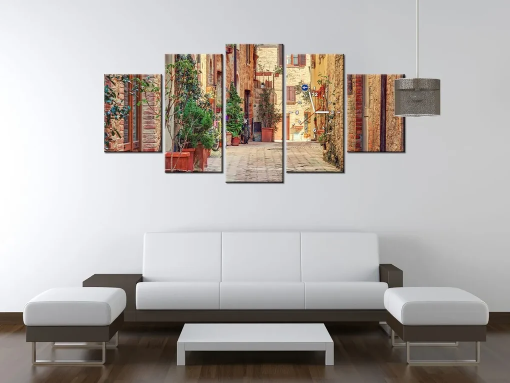 Gario Obraz s hodinami Stará cestička v Toskánsku - 5 dielny Rozmery: 150 x 70 cm