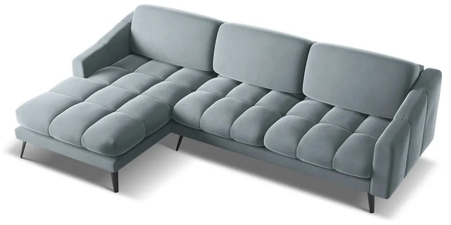 Svetlomodrá zamatová rohová pohovka (ľavý roh) Nalu – Makamii