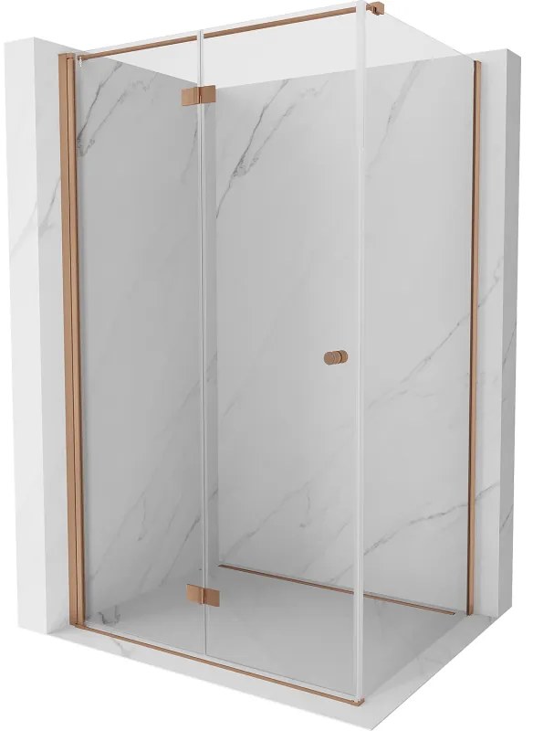 Mexen Mist-F T, 1-krídlový skladací sprchový kút ľavý 80 x 110 cm, číre sklo, medený matný profil, 8A6T-080-110-65-00-L