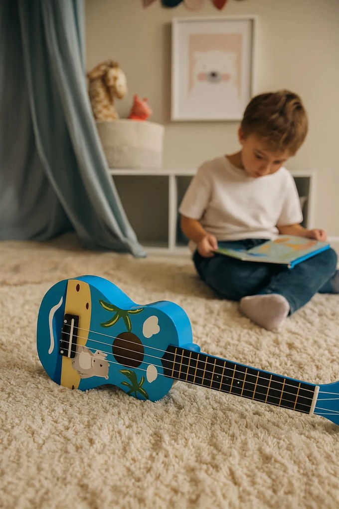 Detská drevená gitara, modrá, ECOTOYS