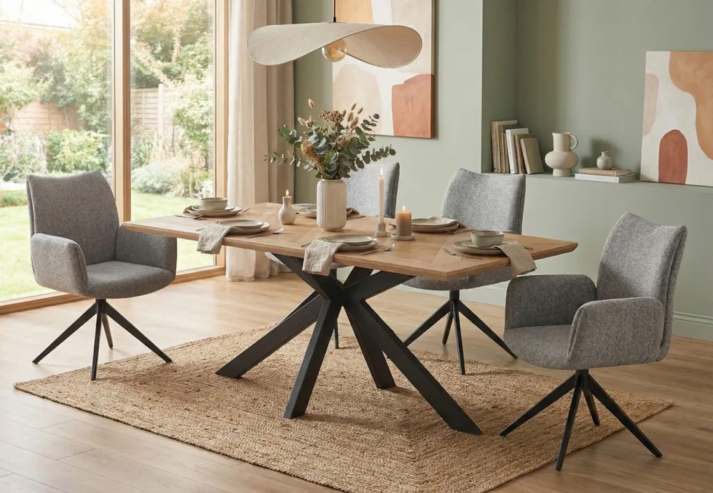 Otočná jedálenská stolička s podrúčkami Kassandra, holubia šedá tkanina