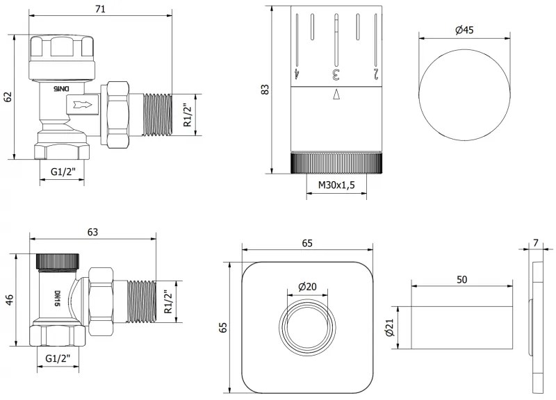 Mexen G05, uhlová termostatická súprava s hranatou krytkou, chrómová, W901-958-909-01