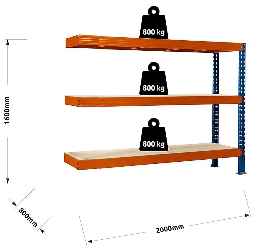Trestles Prístavok k regálu 1600x2000x800, 3 police Farba: Červená