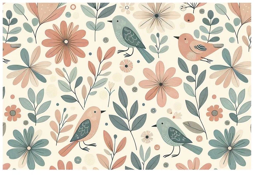 Fototapeta pastelové vtáčiky a kvety