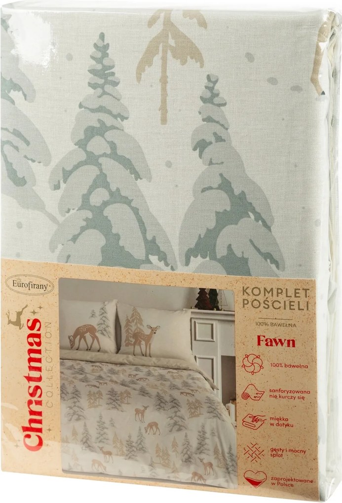 VIANOČNÉ RENFORCÉ OBLIEČKY FAWN 160X200 CM, 2 KS 70X80 CM VZOROVANÉ