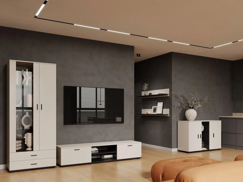 Obývacia stena Boho IX, Osvetlenie: bez osvetlenia, Farby: čierny / čierny lesk