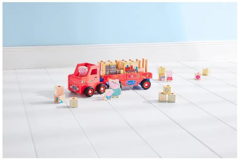 Drevené nákladné auto s prívesom Prasiatko Peppa (auto s drevenou abecedou) (100395658)