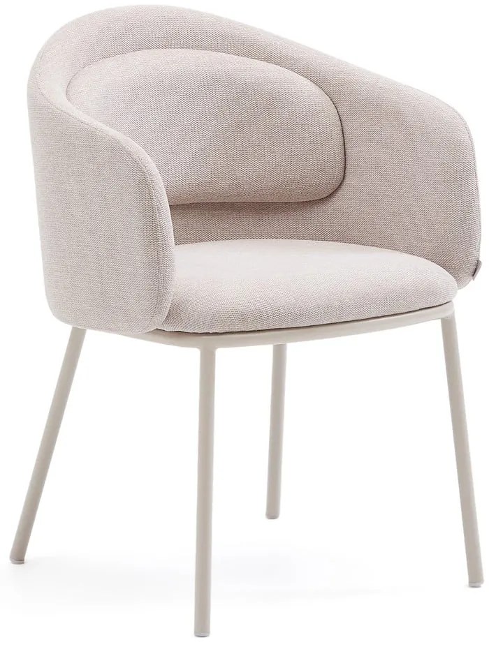 Béžové čalúnené jedálenské kreslo s podrúčkami Minda – Kave Home