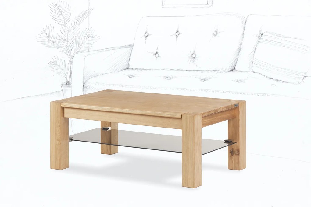 Wooded Konferenční stolek Denver Glass z masivu DUB Výška stolku: 53 cm