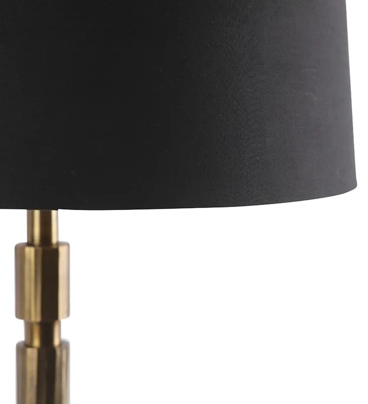 Stolná lampa v štýle Art Deco bronzová s čiernym bavlneným tienidlom 45 cm - Torre