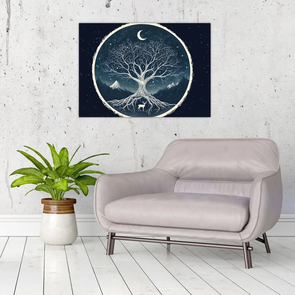 Sklenený obraz – Magický strom s jeleňom II. (70x50 cm)