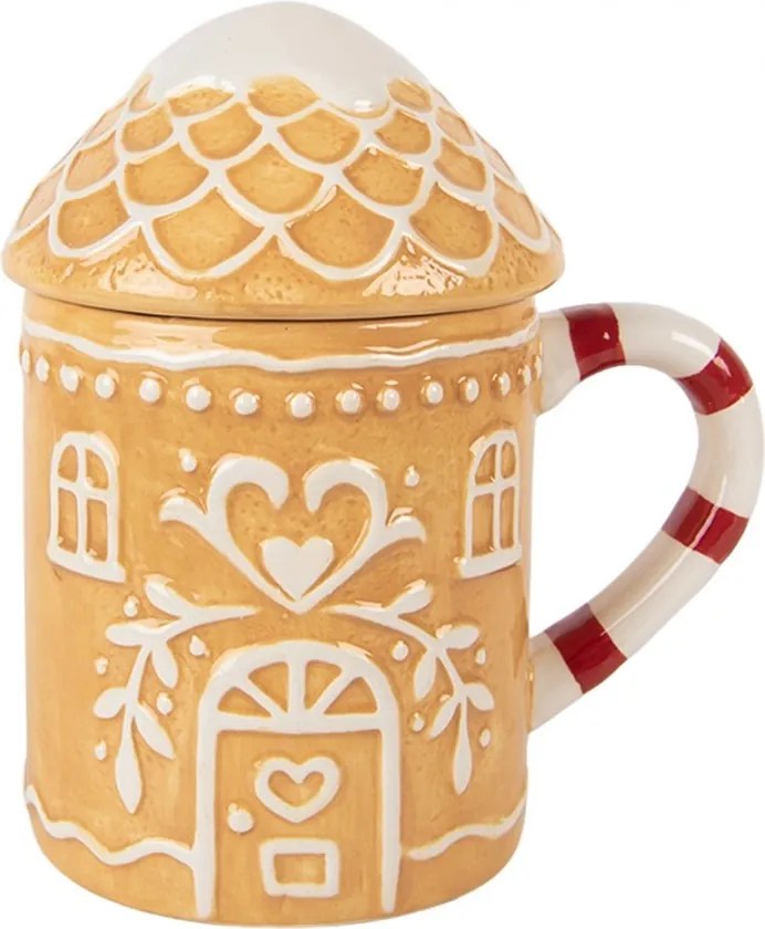 Keramický hrnček perníková chalúpka s viečkom - 13 * 10 * 15 cm / 350 ml