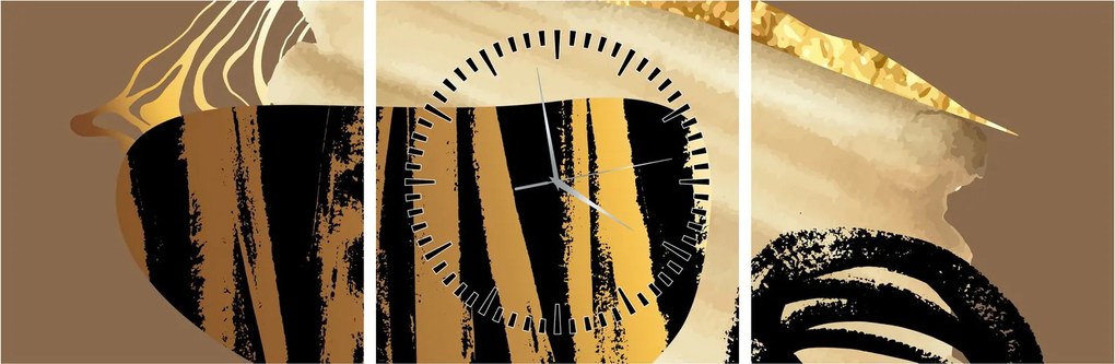 Obraz - Abstrakcia golden brown N⁰2 (s hodinami) (90x30 cm)
