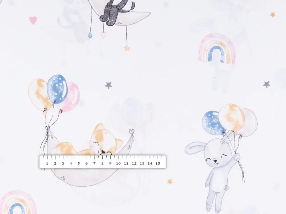 Biante Detský bavlnený okrúhly obrus Sandra SA-374 Pandy líšky a zajačiky s balónikmi Ø 110 cm