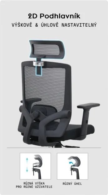 Kancelárska ergonomická stolička Neoseat GRANDINI — sieť / látka, čierna, nosnosť 150 kg