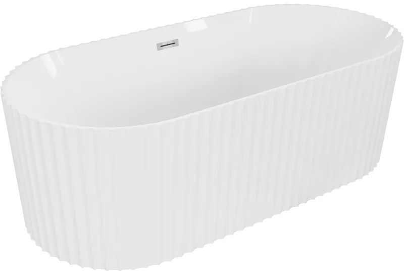 Mexen Paola, voľne stojaca vaňa, drážkovaná, 170 x 80 cm, biela lesklá, chrómový prepad, 52721708000-01