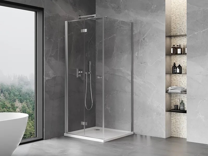 Mexen Mist-F T, 1-krídlový skladací sprchový kút ľavý 70 x 70 cm, číre sklo, chrómový profil, 8A6T-070-070-01-00-L