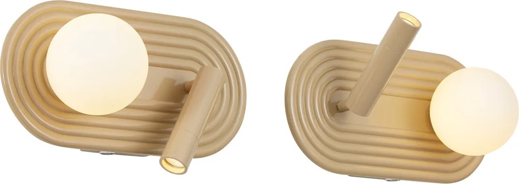 Sada 2 retro nástenných lámp taupe vrátane LED 3-stupňovo stmievateľné a USB-C - Lila