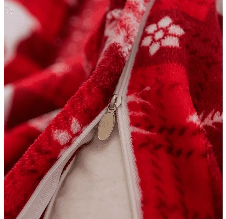 Sada mikroplyšových obliečok VELVET CHRISTMAS červené + obliečka mikroplyš SOFT 90x200 cm biele, jednolôžko