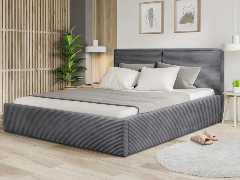 Posteľ Inez 180x200 cm, stredne šedá štruktúrovaná látka