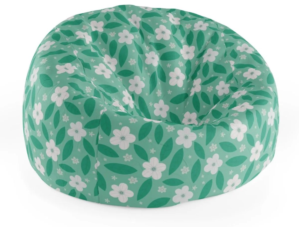 Sablio Sedací vak Cocoon Biele kvety s lístkami - 75 x 45 x 35 cm