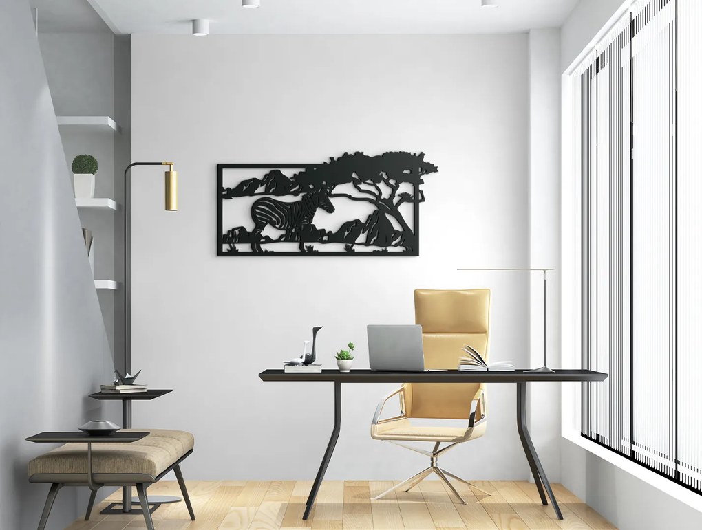 drevko Drevený obraz Zebra v savane Rozmer obrazu: 21 x 44,5 cm, Farba dekorácie: Čierna