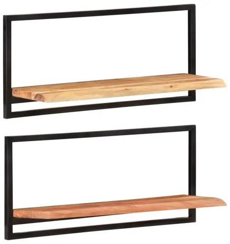 vidaXL Nástenné police 2 ks 80x25x35 cm akáciový masív a oceľ-