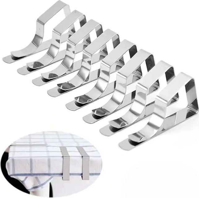 Kovové úchyty na obrus strieborné (8 ks)