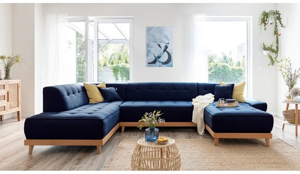 Námorníckymodrá rozkladacia pohovka do "U" Miuform Dazzling Daisy, ľavý roh