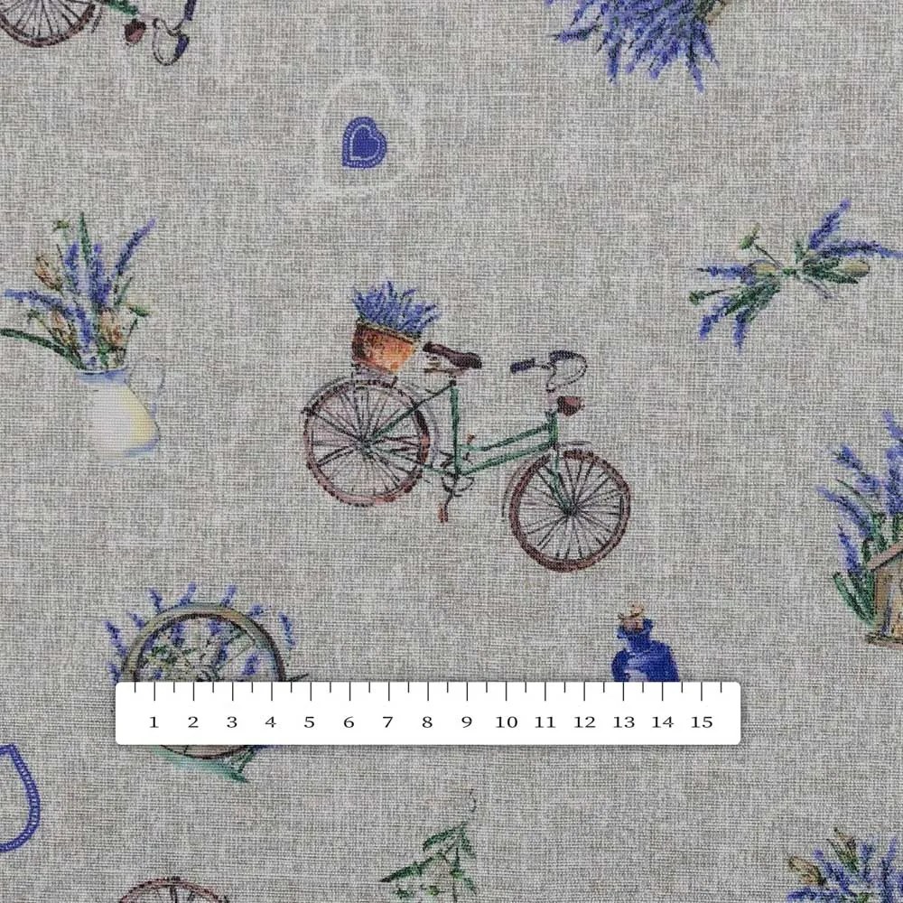 Biante Dekoračná obliečka na vankúš PML-097 Levandule a bicykle na sivom režnom 60 x 60 cm