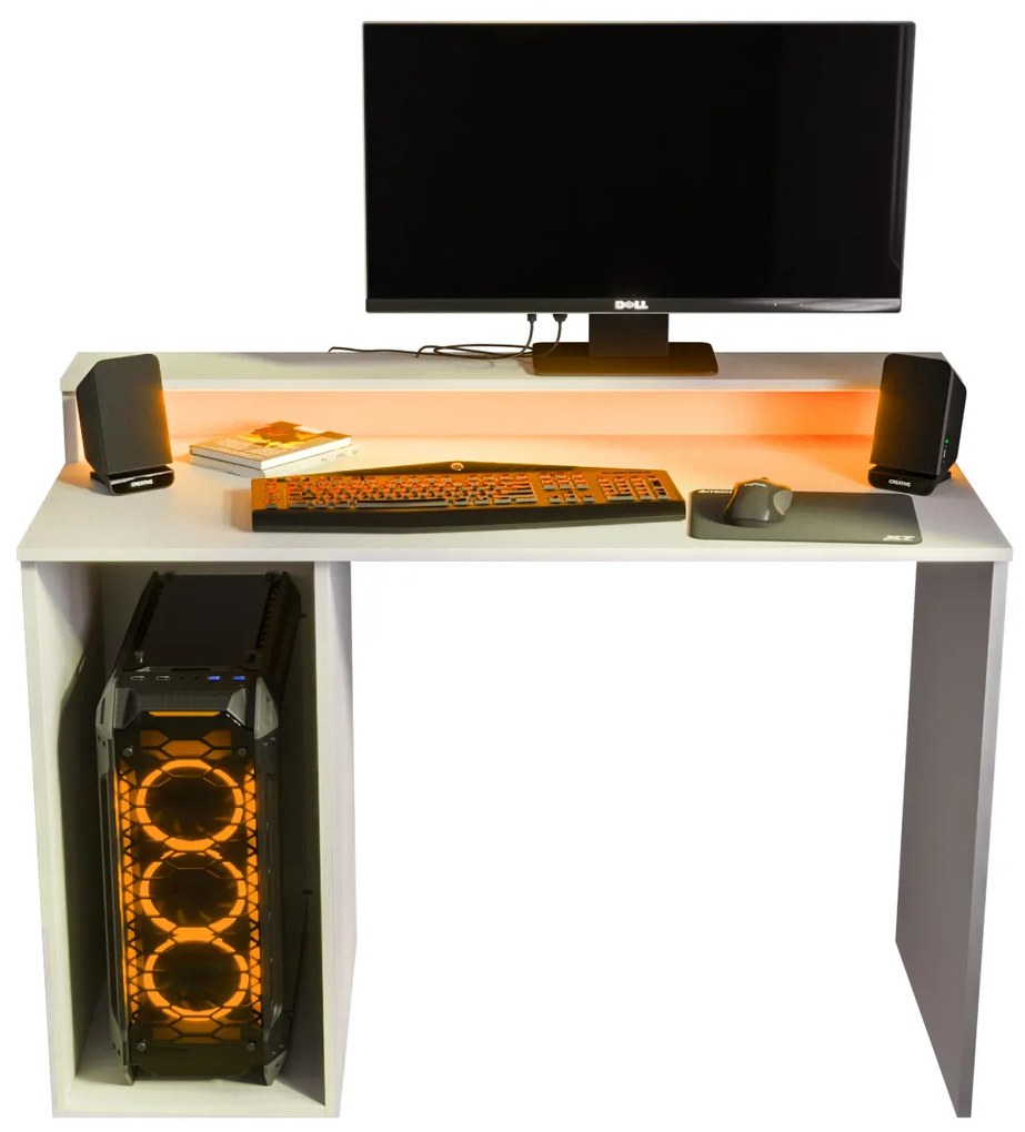 Herný PC stolík Garrick 2 (biely) (s LED RGB osvetlením). Akcia -71%. Vlastná spoľahlivá doprava až k Vám domov. 1064136