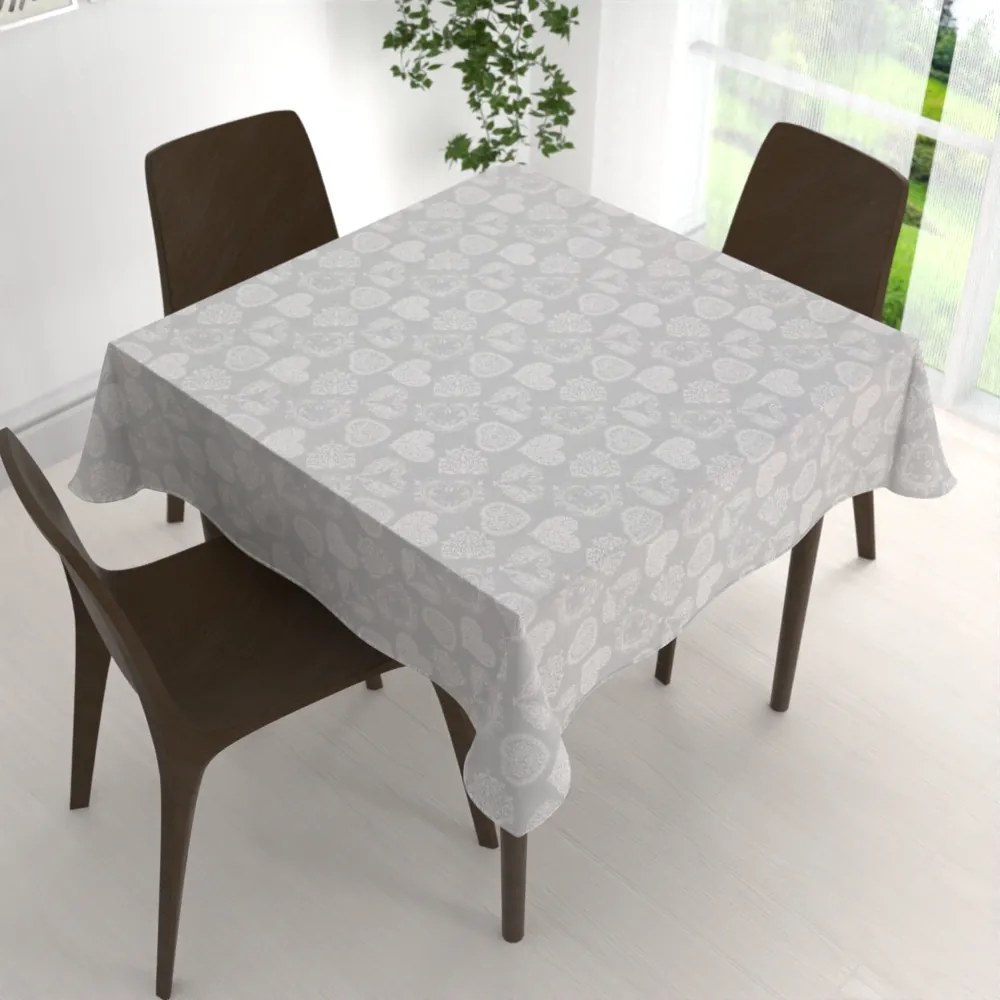 Biante Dekoračný štvorcový obrus PML-071 Srdce s ornamentami na sivom 80x80 cm