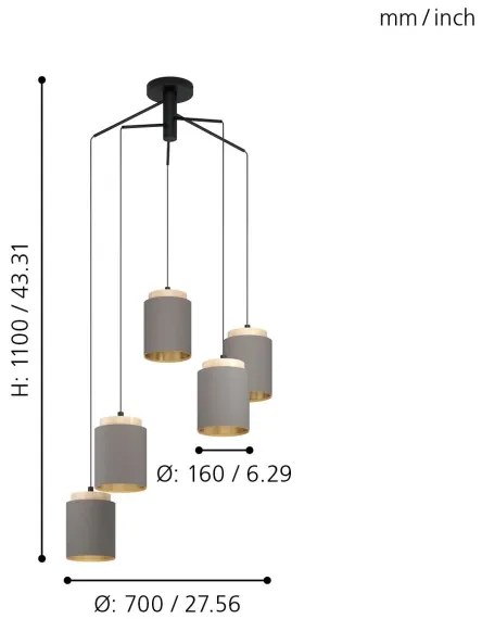 Eglo 99447 - Závesný luster na lankách ALBARIZA 5xE27/40W/230V pavúk