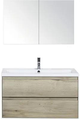 Kúpeľňový nábytkový set Evora 100 cm s keramickým umývadlom a zrkadlovou skrinkou dub prírodný