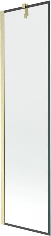 Mexen Next, 1-krídlová vaňová zástena 50 x 150 cm, 6mm číre sklo - čierny vzor, zlatá matná, 895-050-000-00-70-55