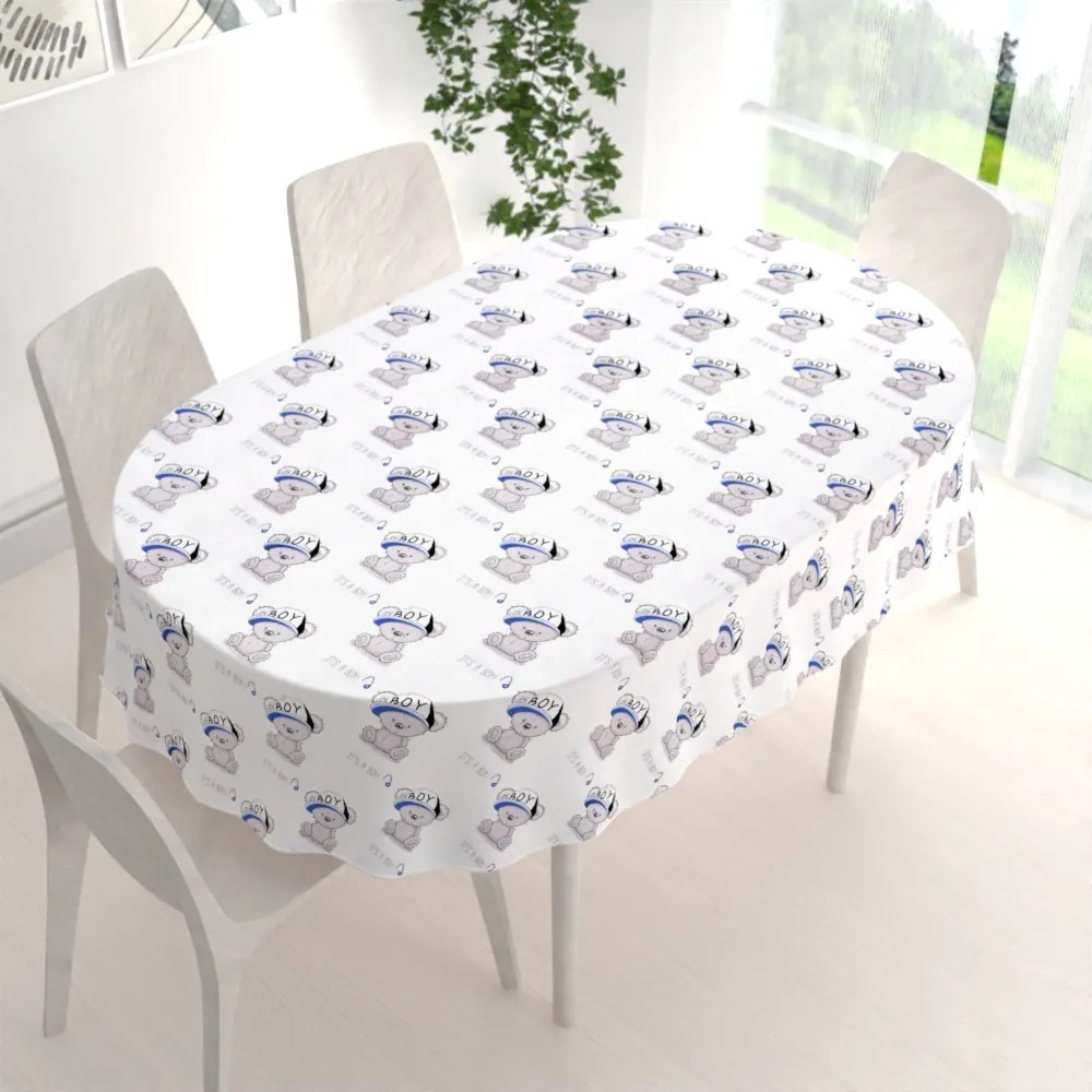 Biante Detský bavlnený oválny obrus Sandra SA-206 Medvedík pre chlapcov 120x140 cm